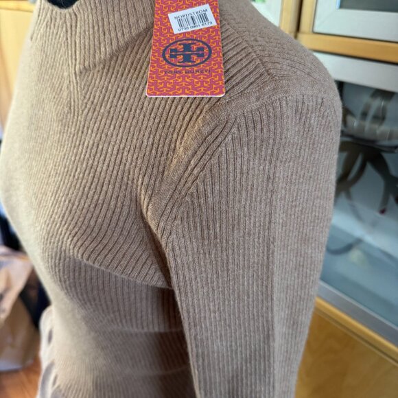 Tory Burch Madeline Wool Ribbed Peplum Sweater Camel Size Medium NWT - Picture 7 of 8